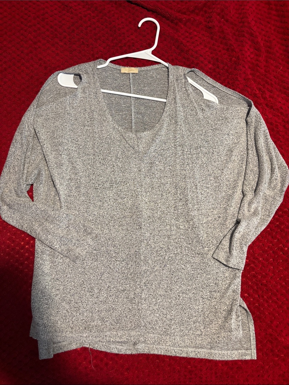 LC Trendz Gray V-Neck Long Sleeve Cold-Shoulder Top
